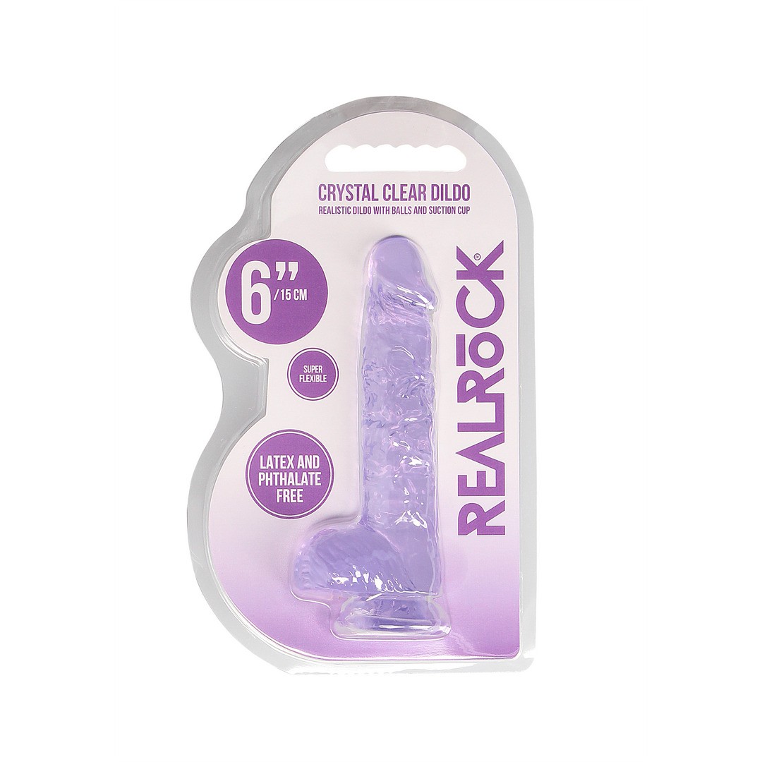 DILDO REALISTA CON TESTICULOS CRYSTAL CLEAR 6 /15 CM MORADO REALROCK