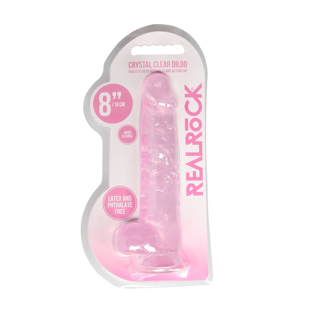 DILDO REALISTA CON TESTICULOS CRYSTAL CLEAR 8 /21 CM ROSA REALROCK