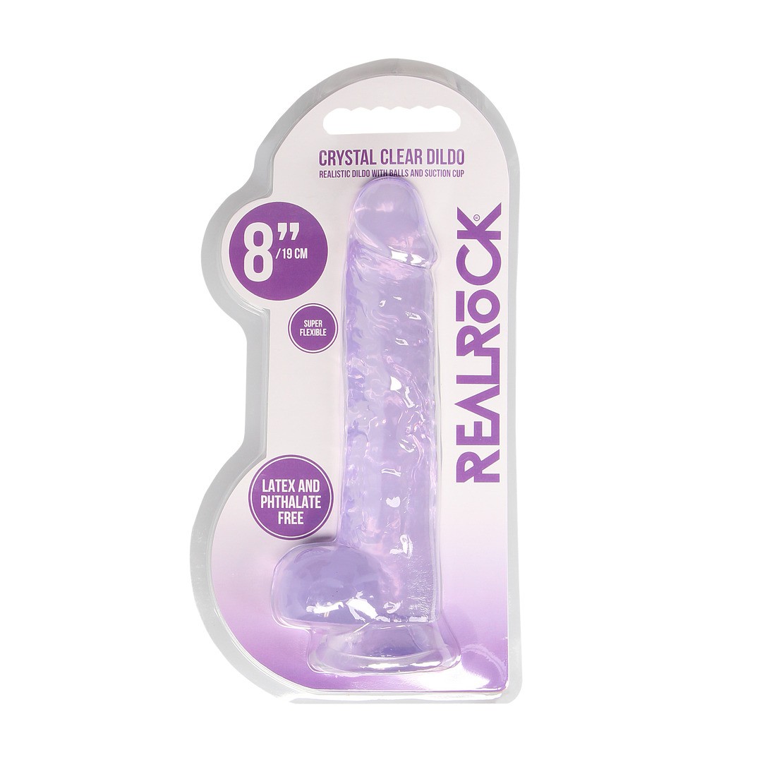 DILDO REALISTA CON TESTICULOS CRYSTAL CLEAR 8 /21CM MORADO REALROCK