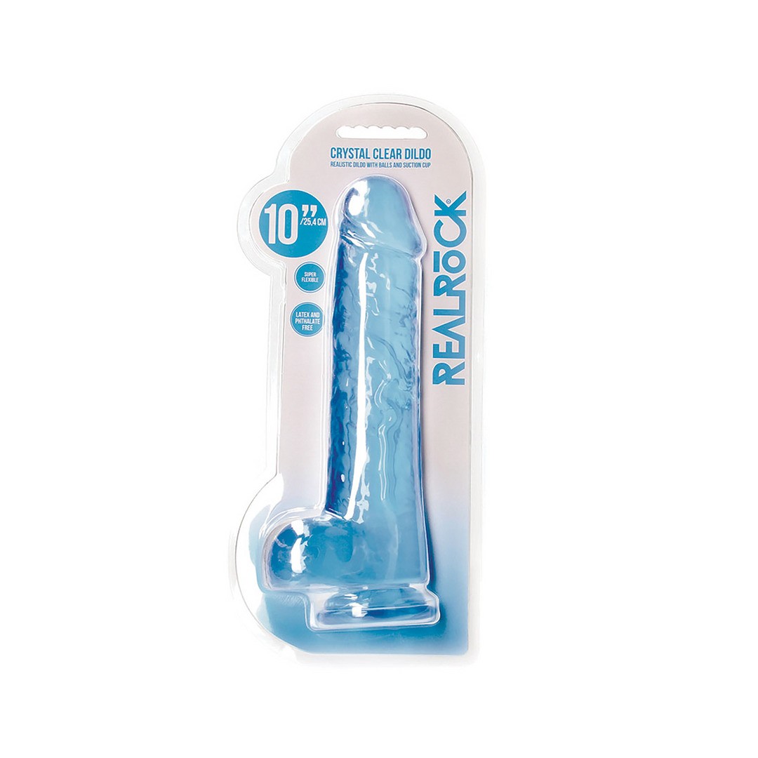 DILDO REALISTA CON TESTICULOS CRYSTAL CLEAR 10 /25.4 CM AZUL REALROCK
