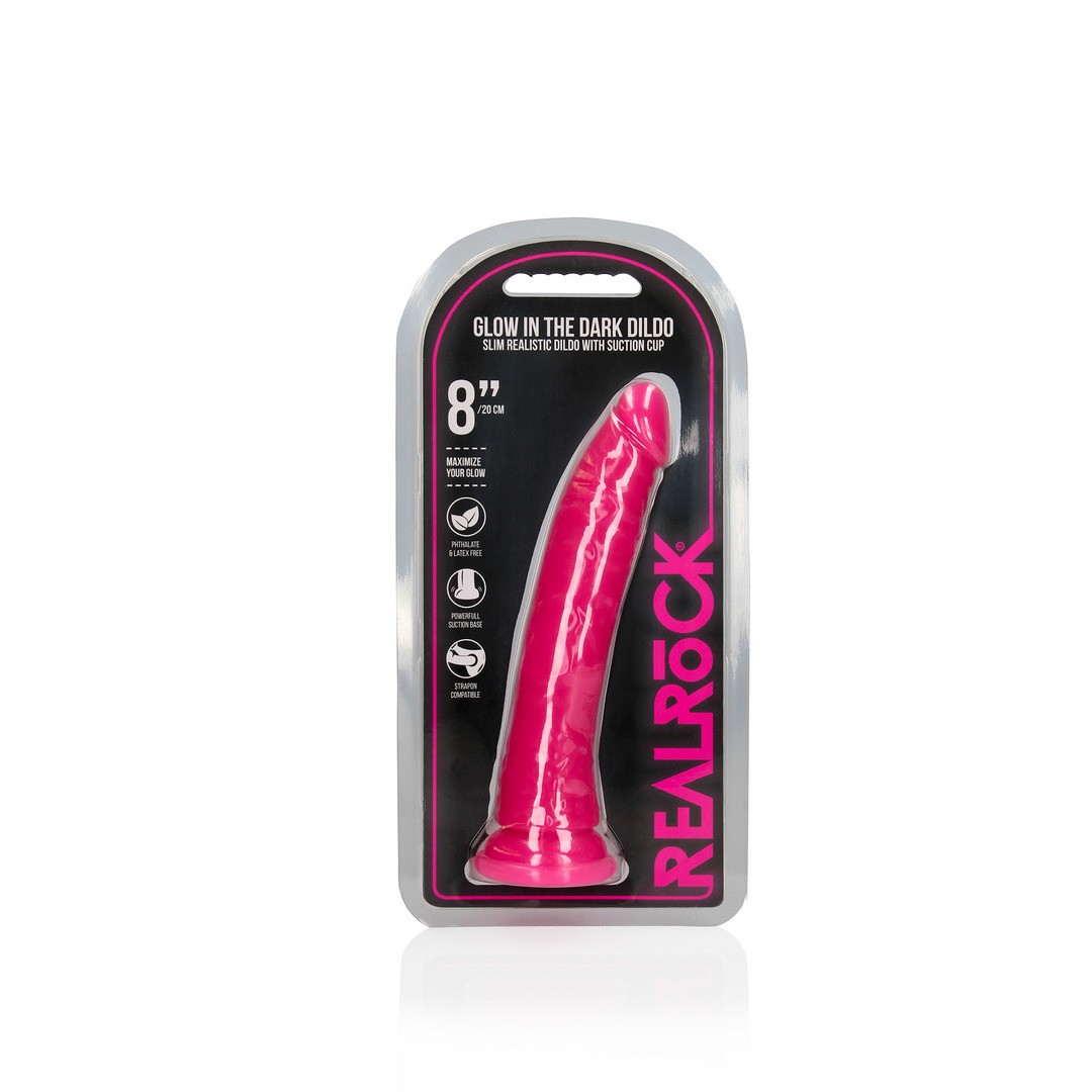 DILDO SLIM REALISTIC GLOW IN THE DARK 8 /20 CM ROSA REALROCK