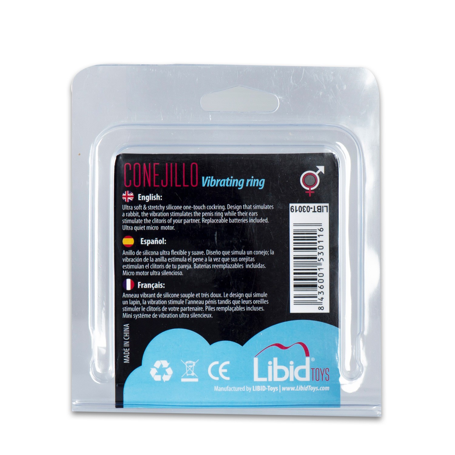 ANILLO VIBRADOR CONEJILLO TRANSPARENTE LIBID TOYS