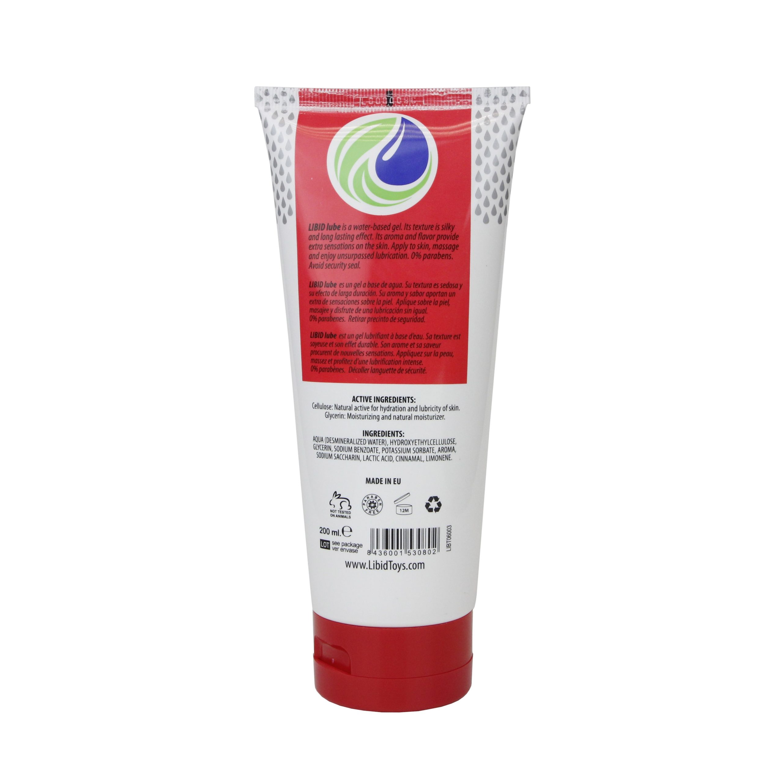 LUBRICANTE A BASE DE AGUA CON AROMA DE CEREZA LIBID LUBE 200ML - Imagen 3