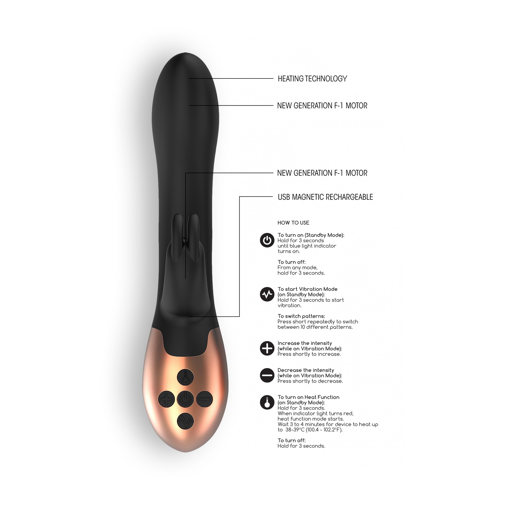VIBRADOR CON CALENTAMIENTO RECARGABLE OPULENT ELEGANCE NEGRO - Imagen 4
