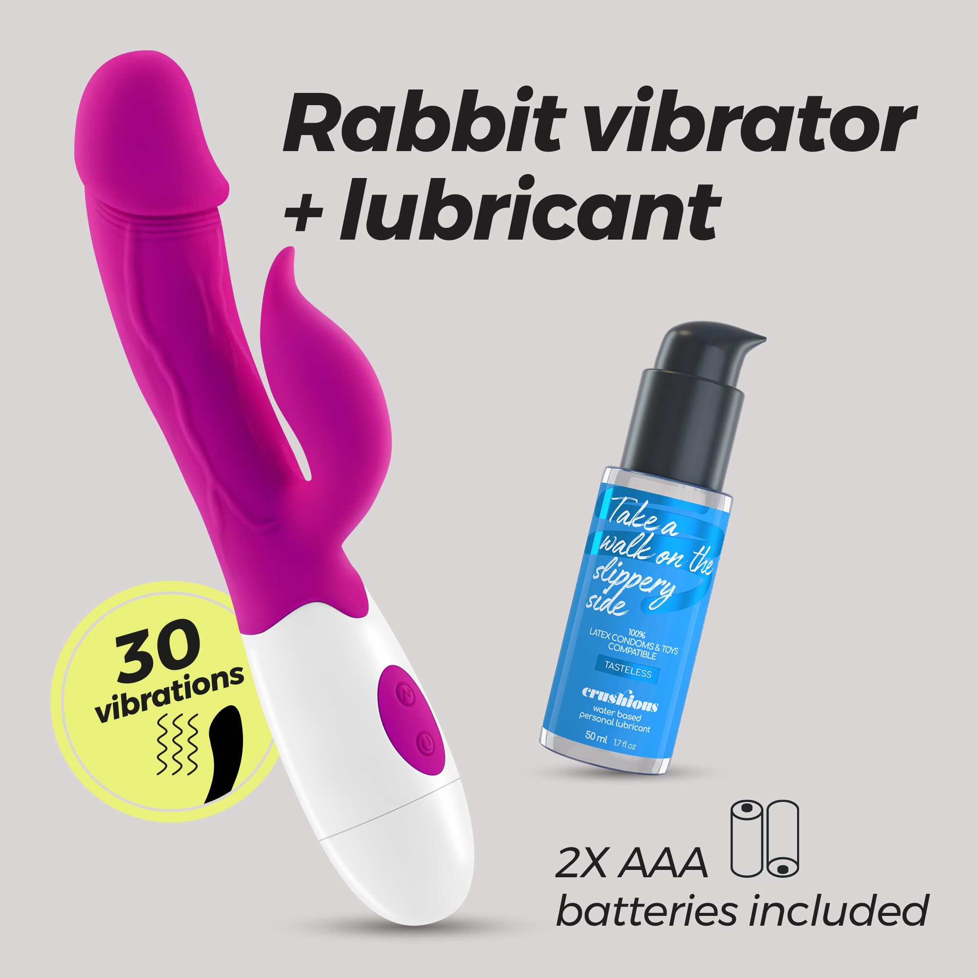 VIBRADOR CON ESTIMULADOR DE CLÍTORIS MOCHI MORADO Y LUBRICANTE DE BASE AGUA INCLUIDO CRUSHIOUS - Imagen 12