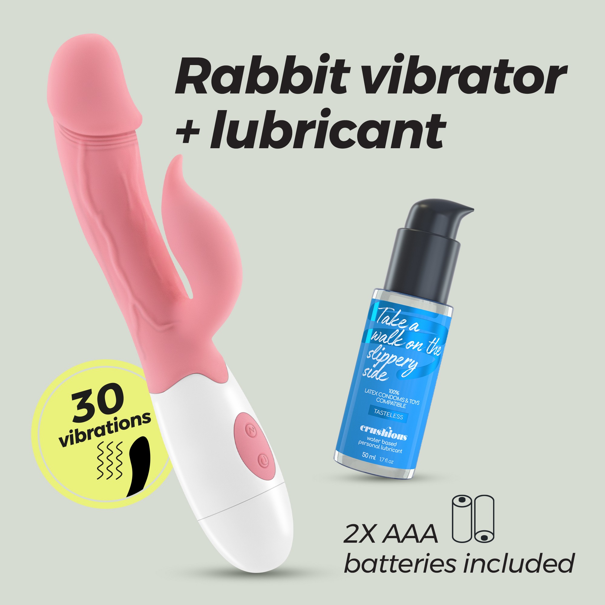 VIBRADOR CON ESTIMULADOR DE CLÍTORIS MOCHI ROSA Y LUBRICANTE DE BASE AGUA INCLUIDO CRUSHIOUS - Imagen 12