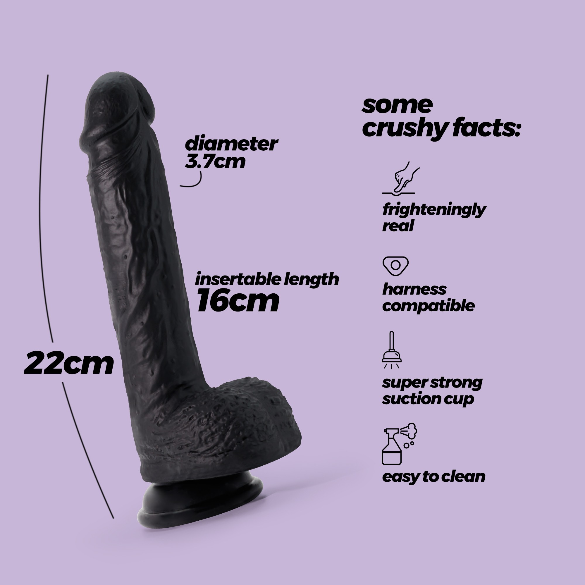 DILDO DE SILICONA LIQUIDA INVIKTUS 8 CRUSHIOUS NEGRO - Imagen 8