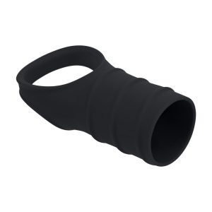 ANILLO PARA EL PENE DE SILICONA CON FUNDA ESTRIADA NEGRO LEVELZ