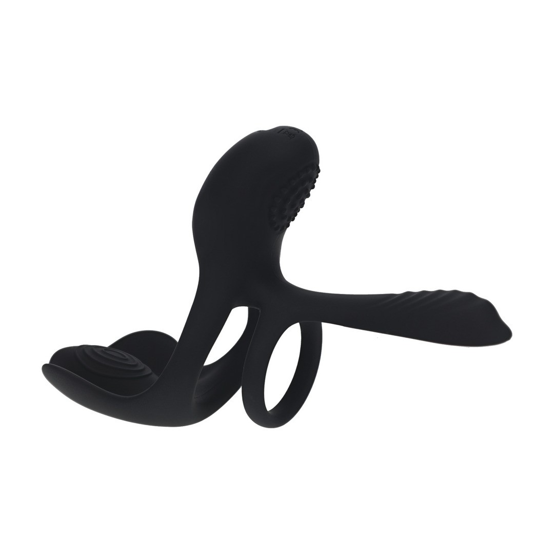 ANILLO PARA EL PENE DE SILICONA CON VIBRACIÓN Y TRIPLE MOTOR NEGRO LEVELZ
