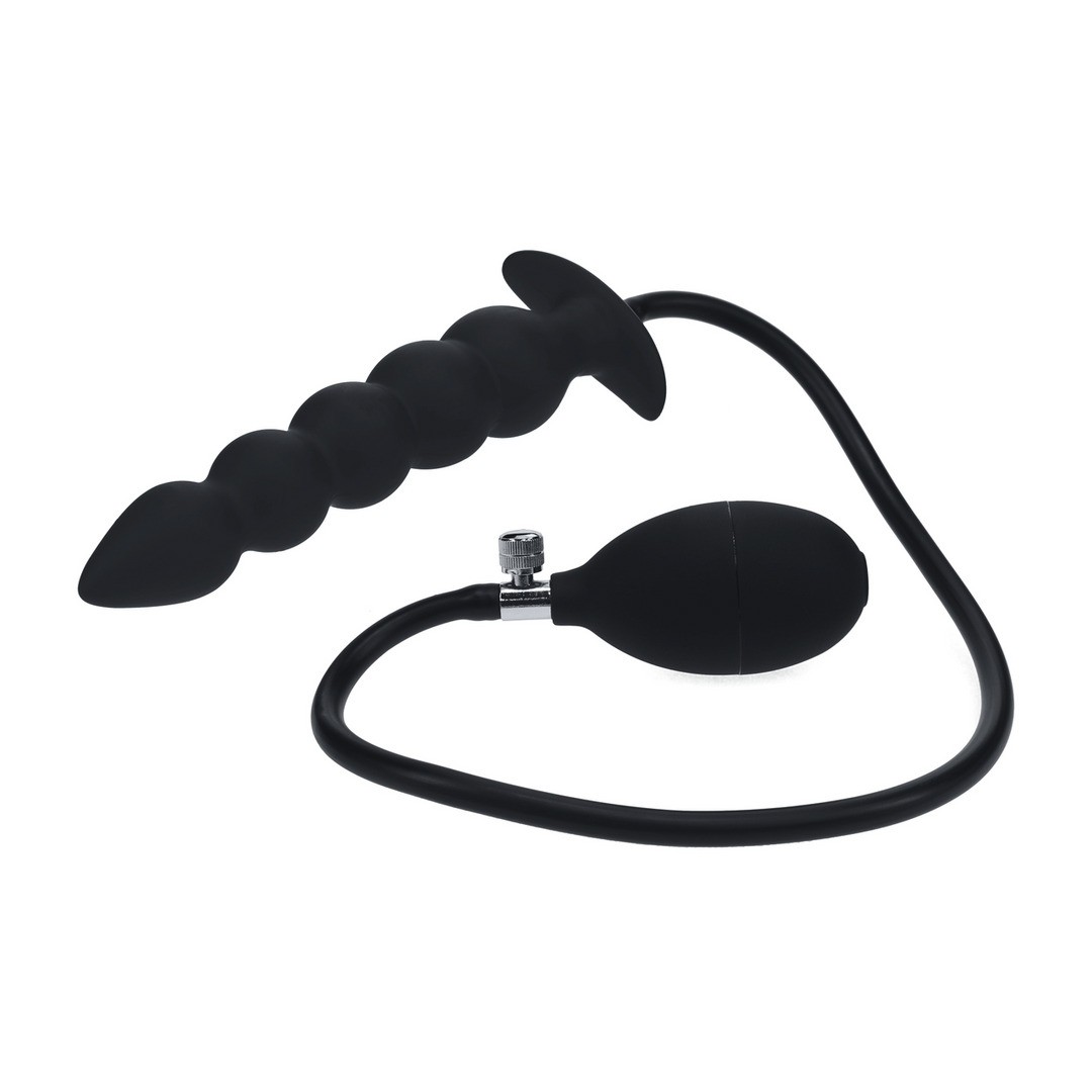 PLUG ANAL DE SILICONA INFLABLE CON PERLAS NEGRO LEVELZ