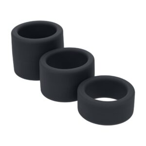 CONJUNTO DE 3 EXTENSORES PARA TESTÍCULOS EN SILICONA LÍQUIDA S/M/L NEGRO LEVELZ
